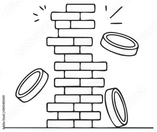 Falling Game Tower Blocks Scattered and Crashing Down