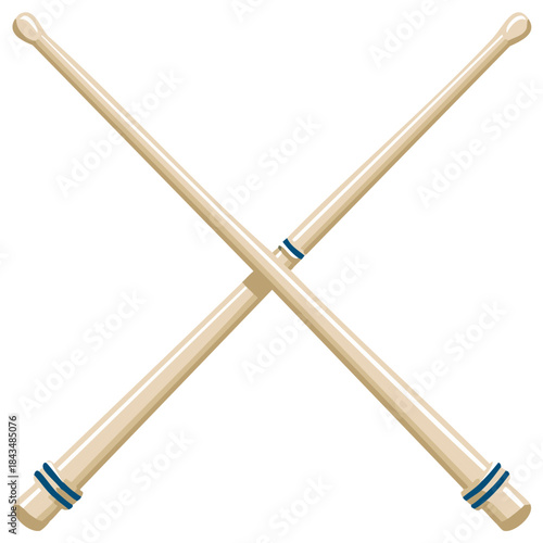 Two Light Wood Drumsticks Crossed Blue Accents Symbolic Music Performance Illustration