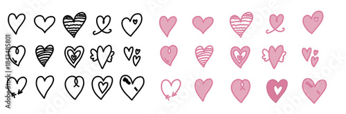 Set of love icon or heart icon with pink color