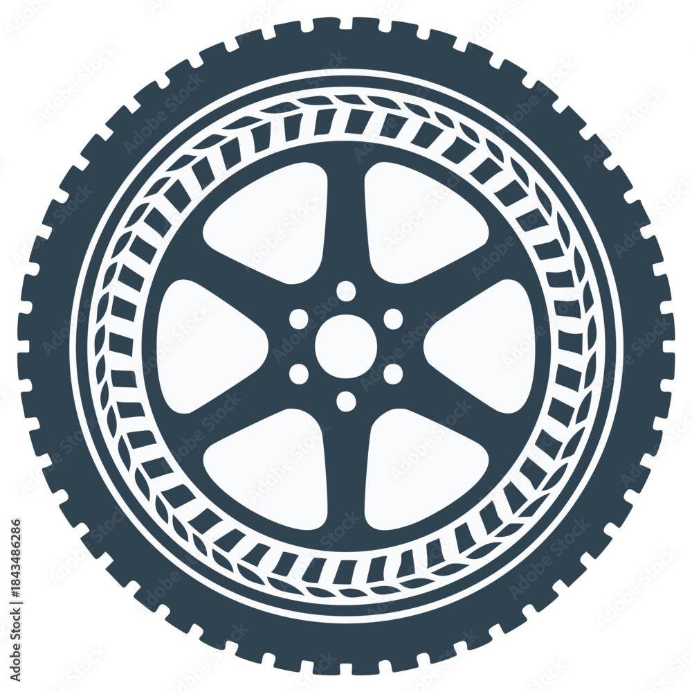 Obraz premium Isolated dark blue wheel design with tire tread and hubcap illustration