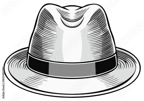 Classic Federa Hat with Band, Vintage Illustration Style