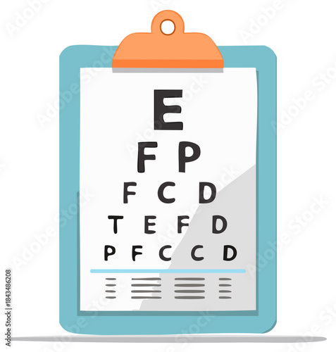 Snellen eye chart on a clipboard for vision test or eye examination illustration