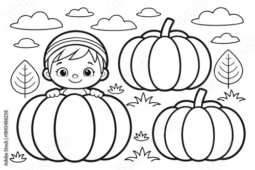 Halloween Jack O Lantern Pumpkin Coloring Page, Autumn Season Outline Illustration for Kids