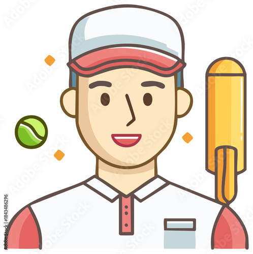 Tennis player cartoon illustration with ball and racket concept
