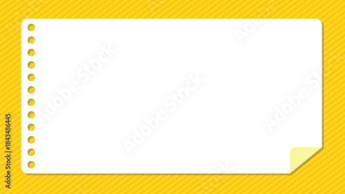 White Note Paper with Holes on a Pop Yellow Diagonal Stripe Background