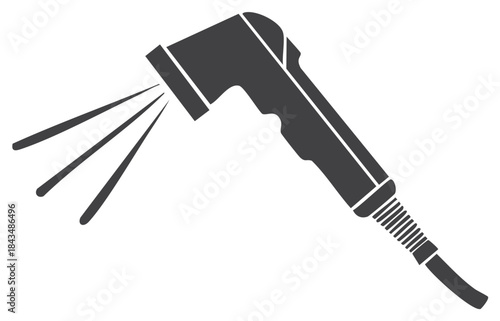 Flat icon of a handheld bidet sprayer. Silhouette of a shattaf spraying water for bathroom hygiene and cleaning.