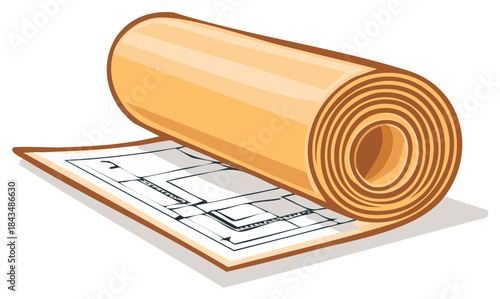 Rolled Blueprint with Architectural Design