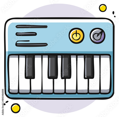 Cute cartoon synthesizer keyboard doodle vector illustration