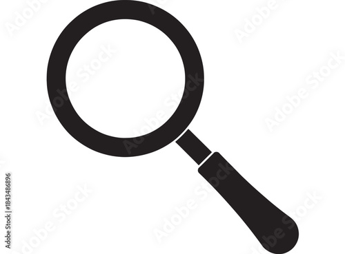 Simple black magnifying glass icon on transparent background silhouette