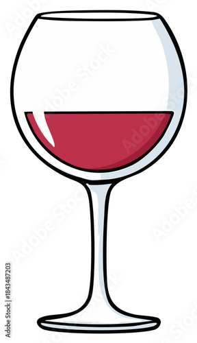 Cartoon Illustration of Red Wine in Glassware, Isolated on White