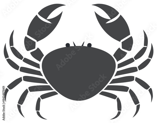 Stylized Dark Gray Crab Icon with Claws Raised