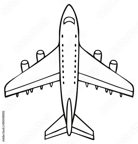 Simple Line Drawing of a Passenger Airplane from Above for Travel and Transportation Concepts