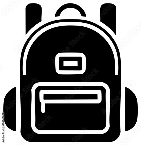 Solid Black Backpack Icon with White Outline Minimalist Graphic Design