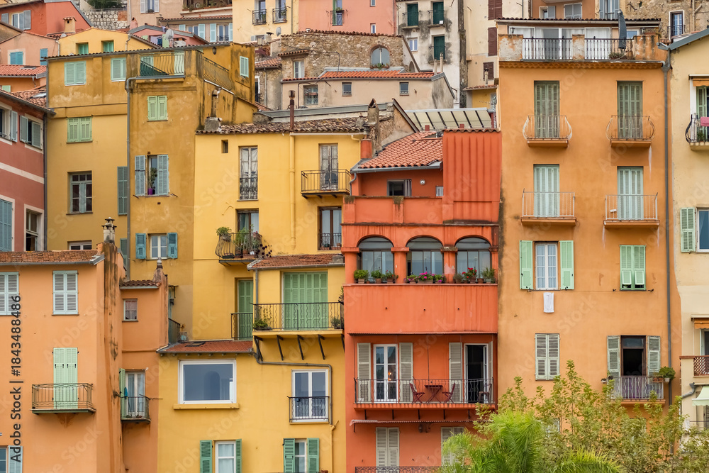 Fototapeta premium Colorful Facades of Historic Buildings in Menton, French Riviera