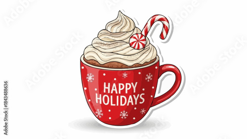Festive holiday mug with whipped cream and candy cane decoration