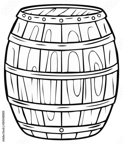 Illustration of an Outlined Barrel, Isolated Vector Drawing for Coloring, Line Art