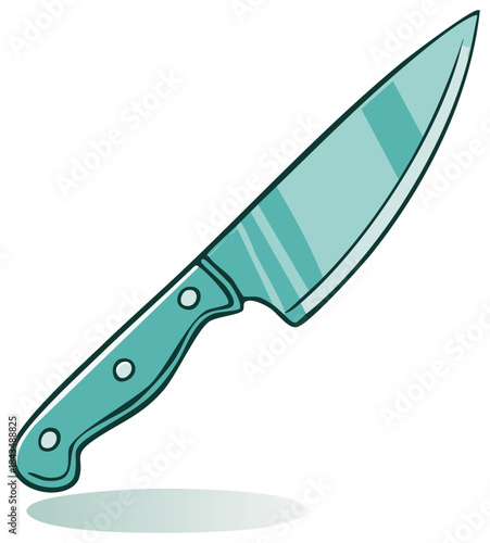Sharp Chef Knife with Teal Handle Illustration