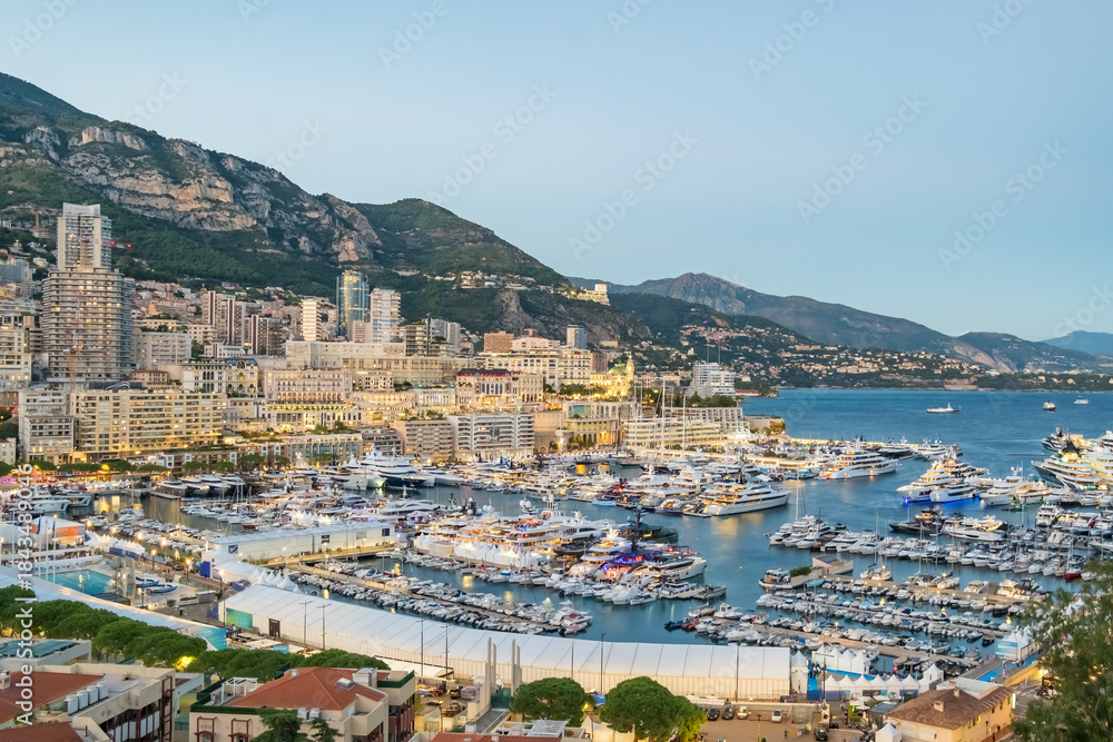 Fototapeta premium Monaco Harbour and Marina in Monte Carlo at twilight