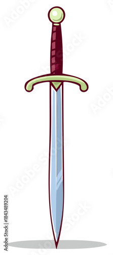 Fantasy Medieval Sword with Burgundy Hilt and Light Green Guard