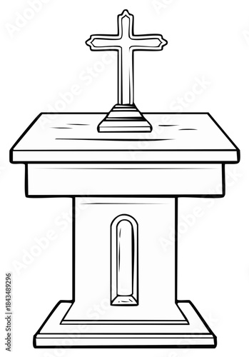 Christian altar with cross on pedestal