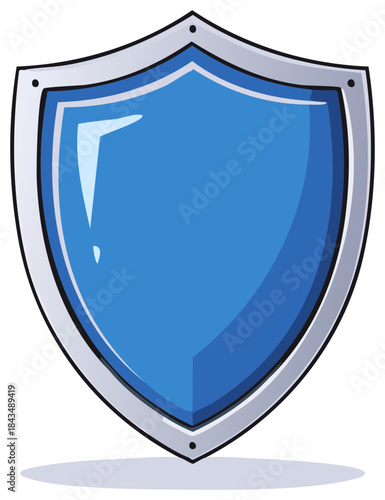 Stylized blue shield with a silver outline and rivets protection defense security medieval armor emblem
