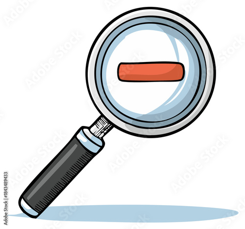 Cartoon magnifying glass icon with minus symbol representing zoom out