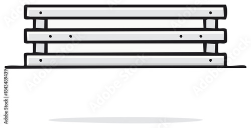 Simple hand-drawn illustration of a light grey bench with a black outline