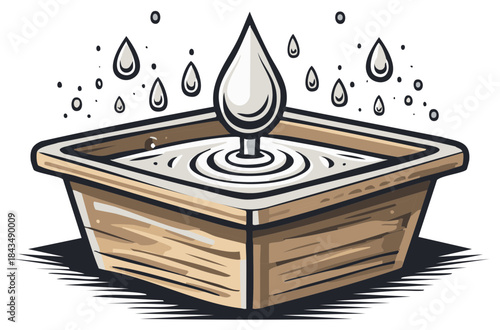 Water Drop Plunging into Basin Creating Ripples and Splashing Drops