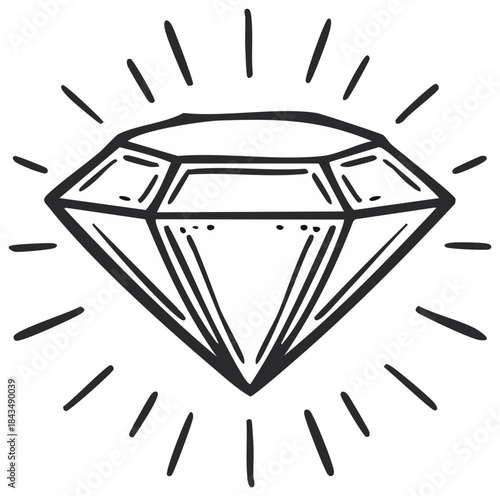 Sparkling diamond gemstone hand drawn sketch vector illustration