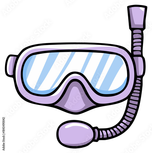 Cartoon illustration of a scuba diving mask and snorkel, diving equipment.