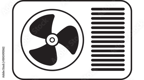 Black air conditioner unit with fan blades modern design on transparent background silhouette