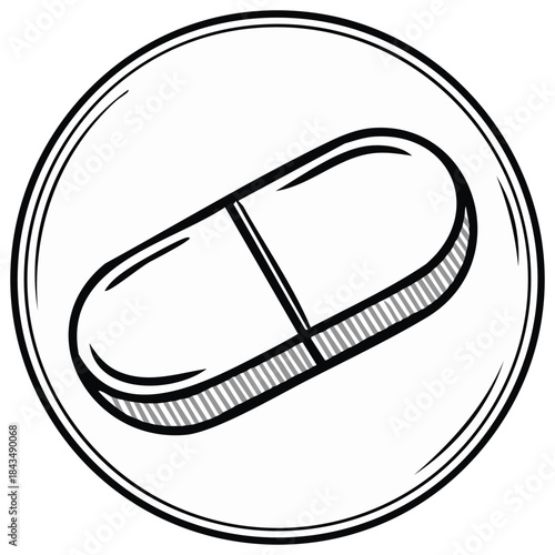 Pill capsule medical icon line art illustration