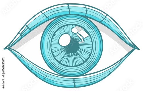 Stylized futuristic blue eye with a cybernetic look vector illustration