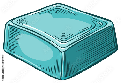 Hand-drawn illustration of a teal square, resembling a jewel or a precious stone.
