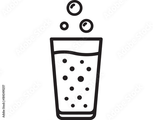 Glass of bubbly drink with floating bubbles simple line art silhouette on transparent background