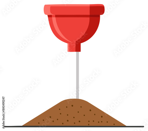 Stylized Cartoon Plunger Stuck in Dirt Heap, Simple Flat Design Graphic