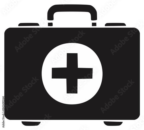 Black First Aid Kit with White Cross Symbol Simple Vector Icon