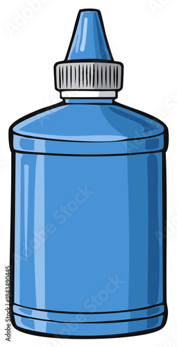 Illustration of Blue Squeeze Bottle with Long Nozzle Tip and Ribbed Cap Vector Drawing