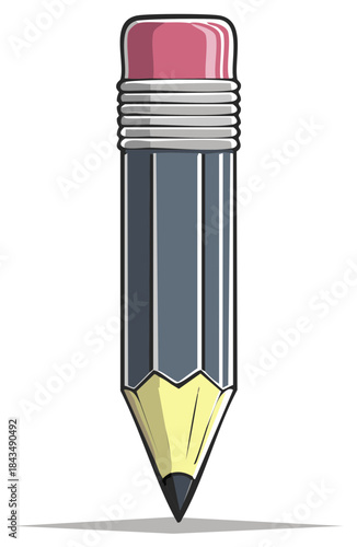 Graphite pencil with pink eraser and sharpened point isolated vector illustration