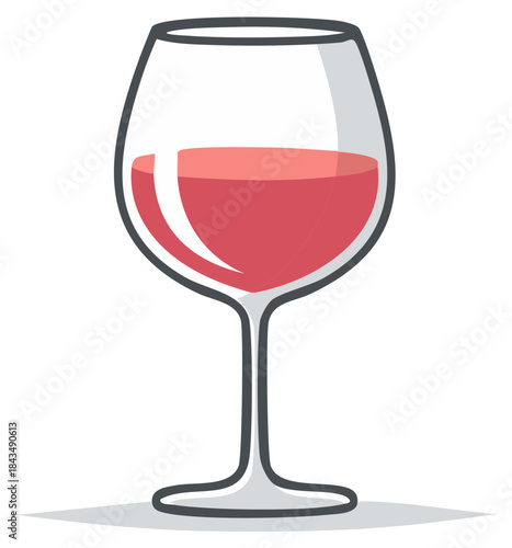 Elegant Wine Glass Filled with Red Wine Artistic Illustration on Plain Background