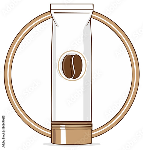 Coffee bag packaging illustration with a bean emblem and a decorative ring.