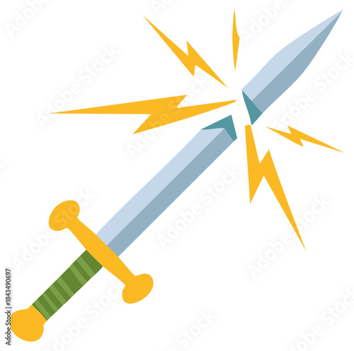 Broken sword with yellow lightning illustration