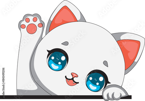 Cute Cat Blue Eyes Cartoon Kitten Head Kitty Vector