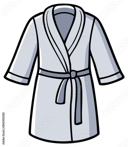 Cartoon Illustration of a Grey Robe with a Belt, Isolated on a White Background