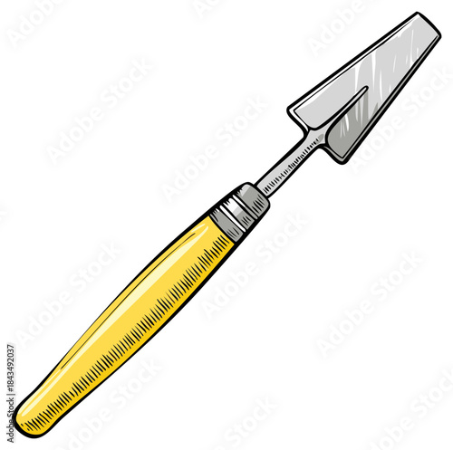 Illustration of a yellow gardening trowel for planting and gardening