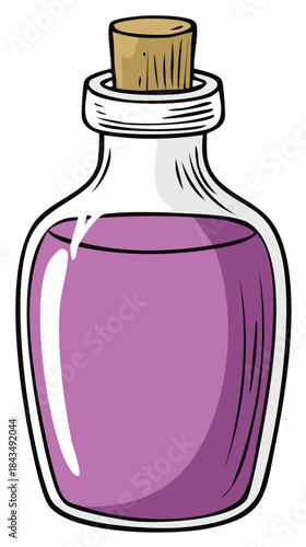 Glass Potion Bottle with Purple Liquid Magical Elixir Illustration