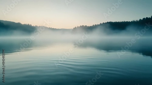 Soft Morning Fog Drifting Over Calm Water Cinematic Atmospheric Motion Seamless 4K Loop