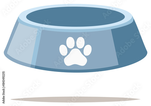 Blue Pet Bowl Illustration with Paw Print Design for Feeding Dogs and Cats