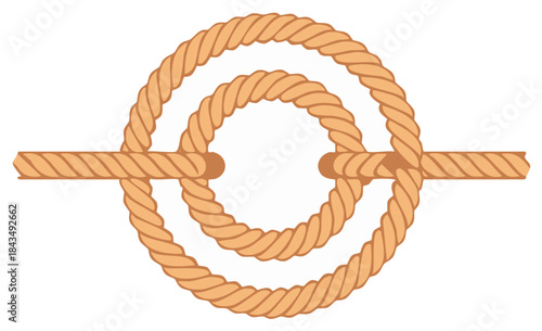 Illustration of a Double Circle Knot with Intersecting Line in Brown, Suitable for Nautical Themes