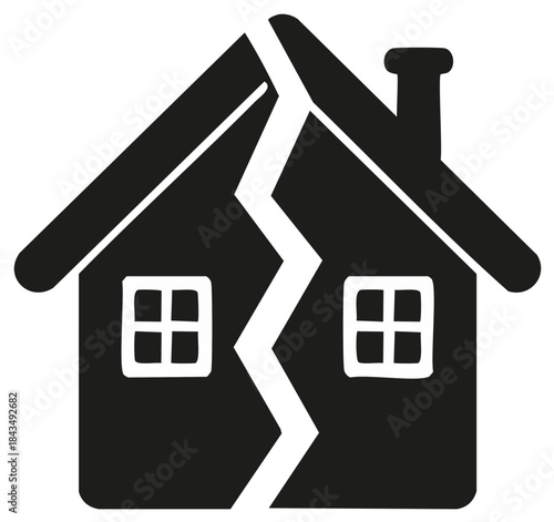 Cracked House Illustration Symbolizing Breakdown and Property Issues